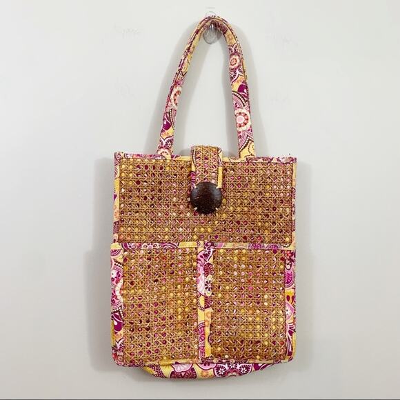 Vera Bradley Handbags - Vera Bradley Bali Gold Yellow Floral Woven Wicker Cane Shoulder Tote Bag